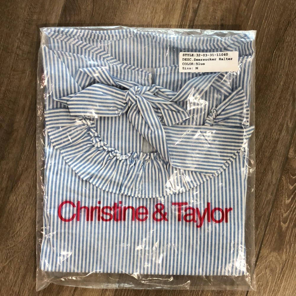NWT! CHRISTINE & TAYLOR 100% Cotton Pinstripe Halter Top
